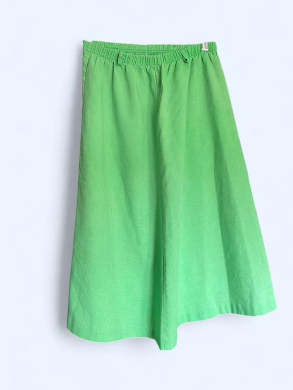 Vintage Kelly Green A-Line Midi Skirt Elastic Waist Made in USA Size Small